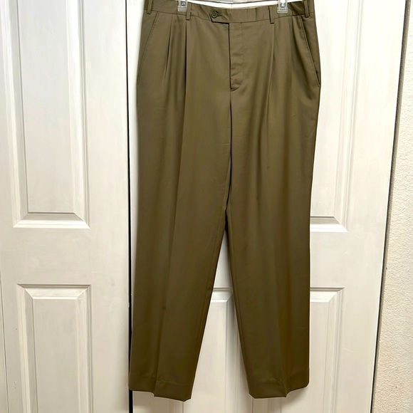 Vintage Pazoni Mushroom Green Virgin Wool Pleated Dress Pants Size 36 - Picture 1 of 7
